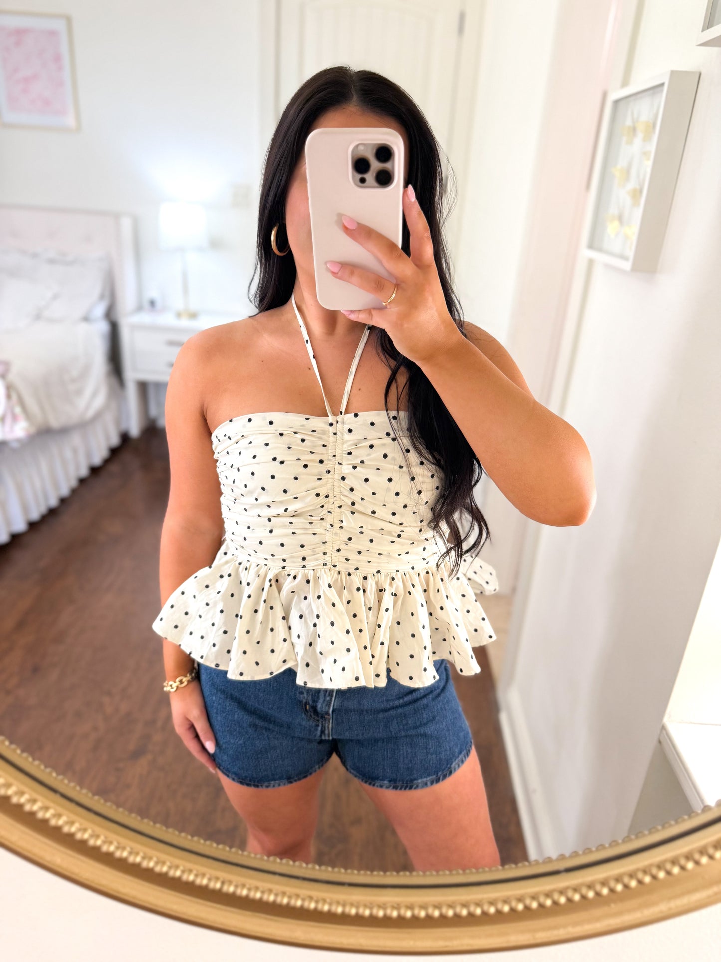 Cream Polka Dot Top