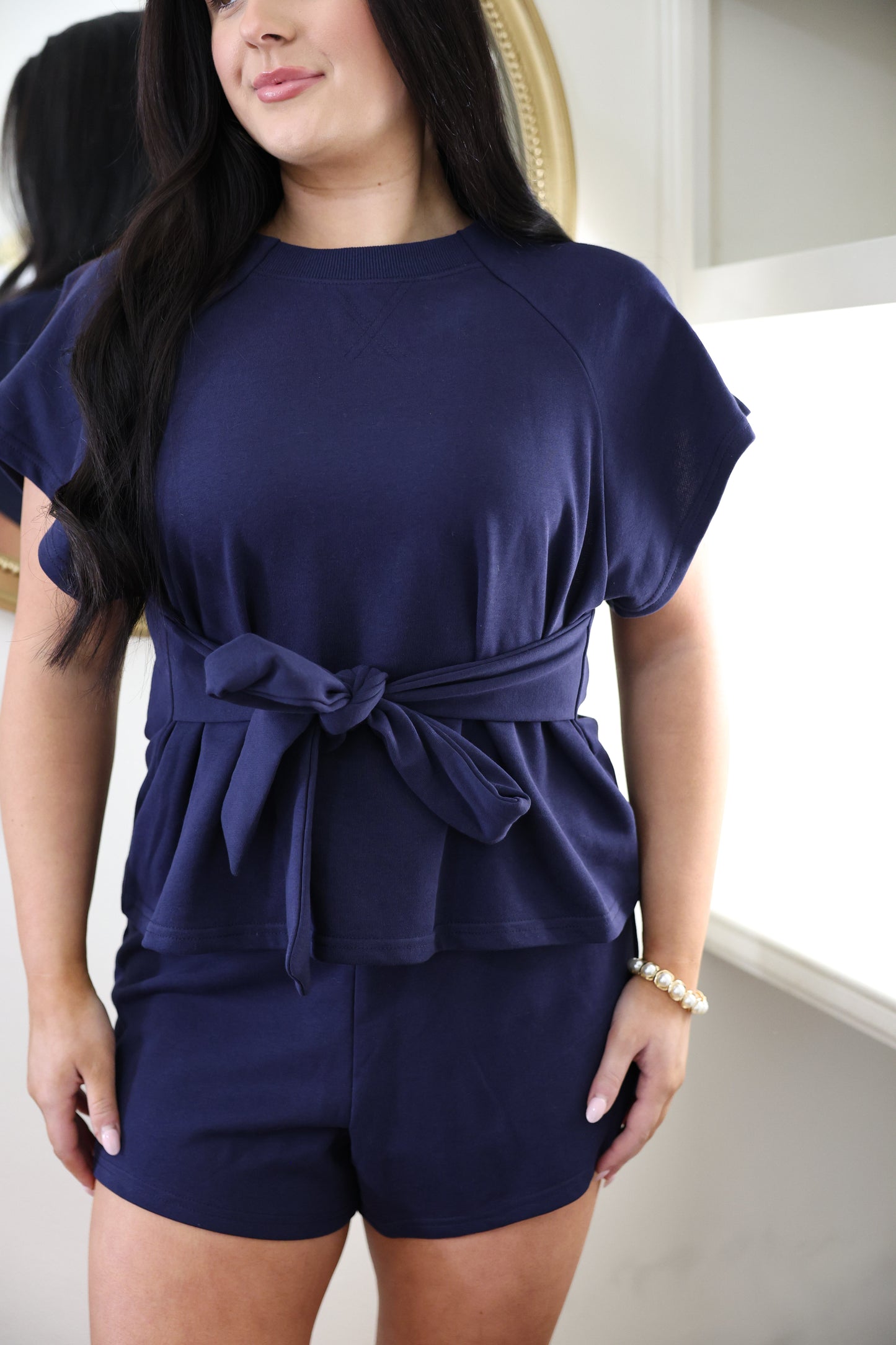 Navy Tie Top & Short Set