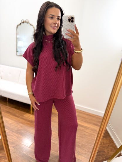 Cabernet Ribbed Pant Set