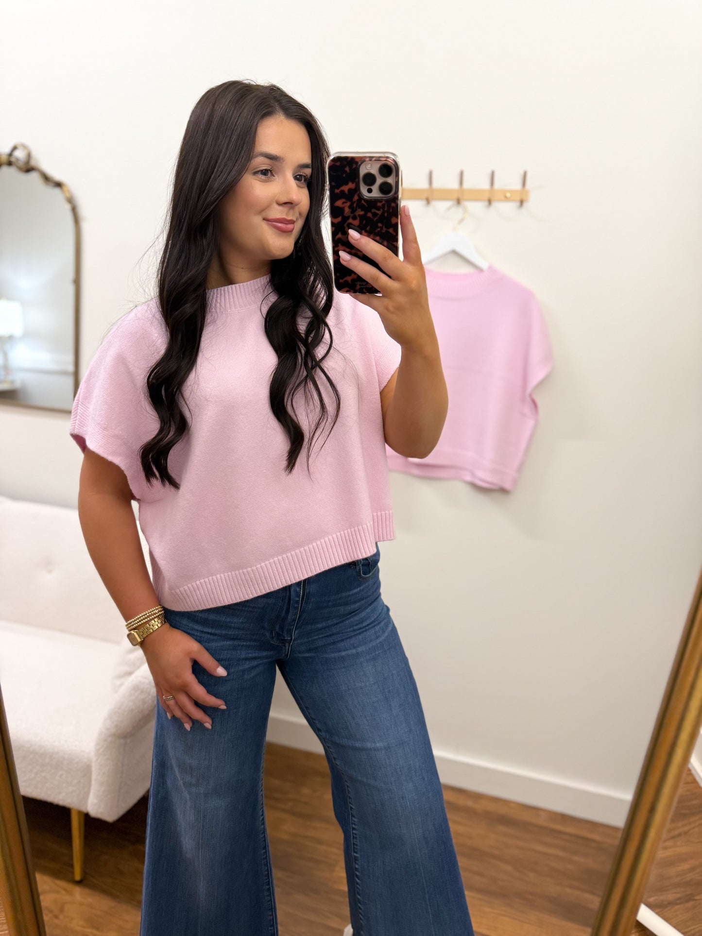 Light Pink Drop Shoulder Sweater Top
