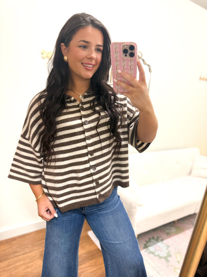 Espresso & Cream Striped Cardigan