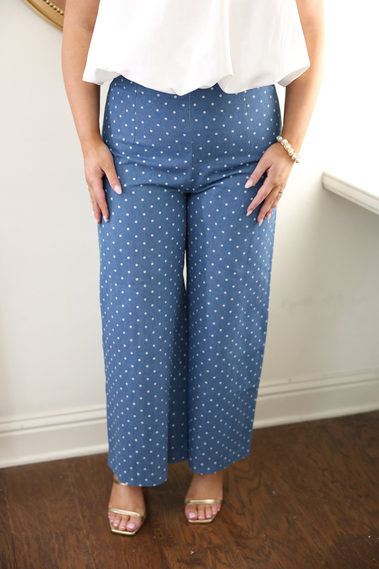 Denim Polka Dot High Waist Pants