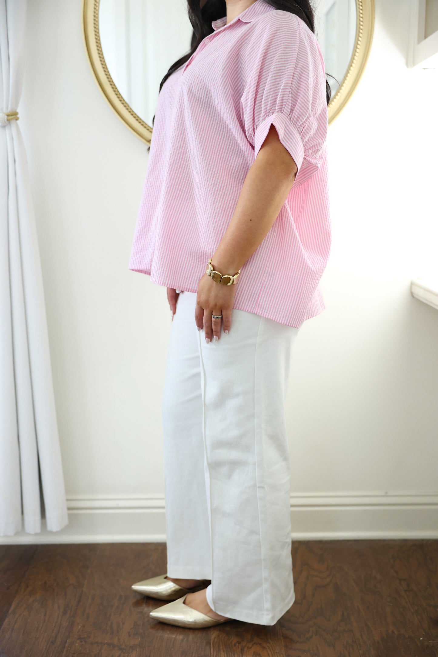 Striped Pink Button Up Top