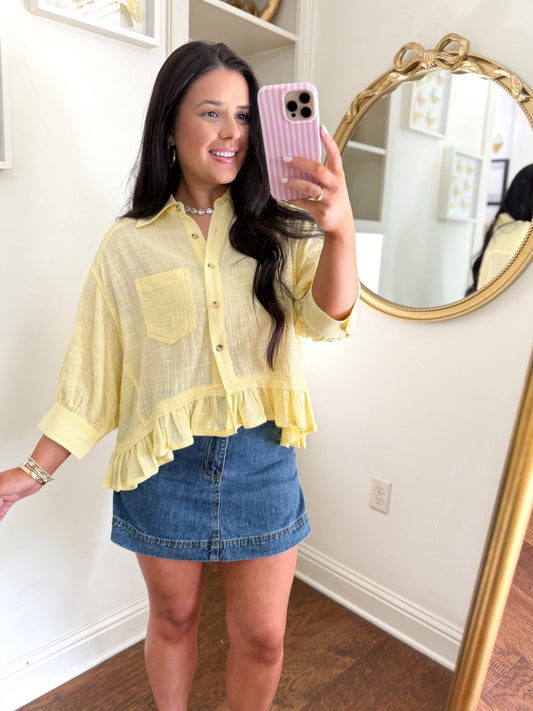 Butter Yellow Ruffle Hem Top