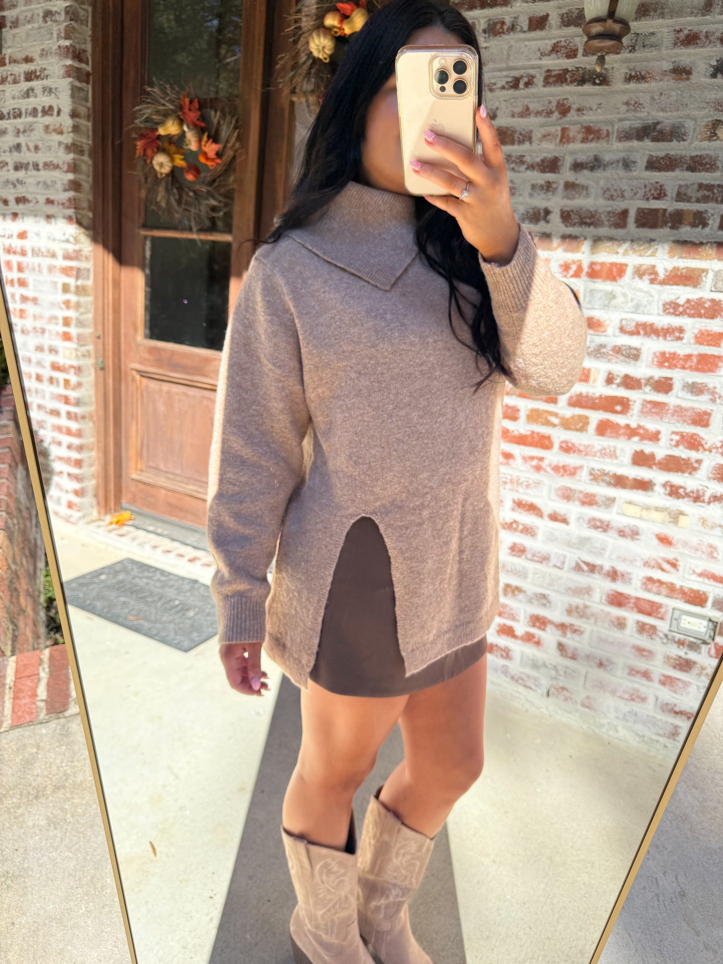 Cozy Asymmetric Mock Neck Sweater
