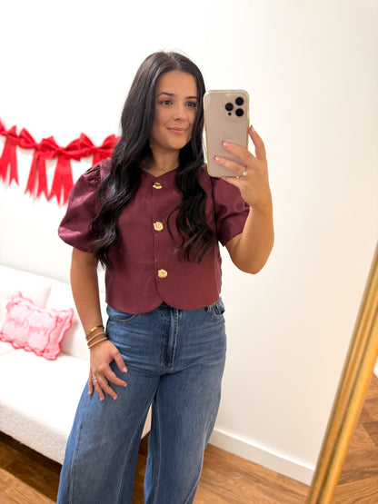 Plum Puff Sleeve Blouse