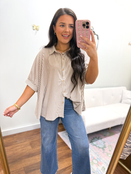 Ash Mocha Oversized Button Down Top