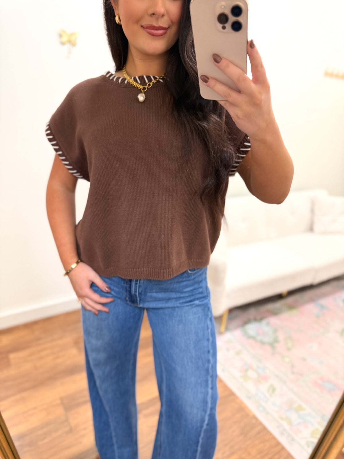 Chocolate Brown Trim Sweater