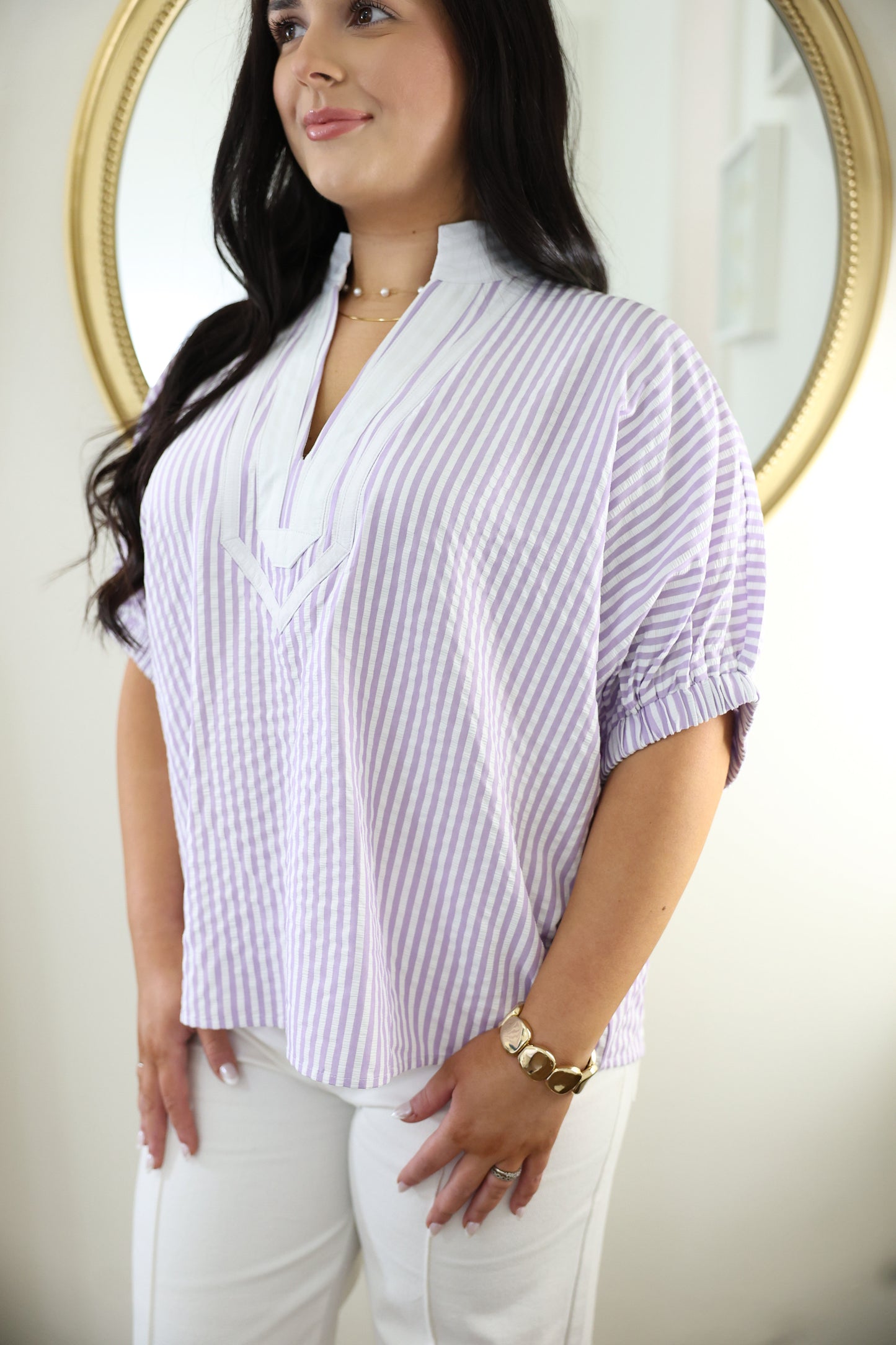 Lavender Striped Dolman Top