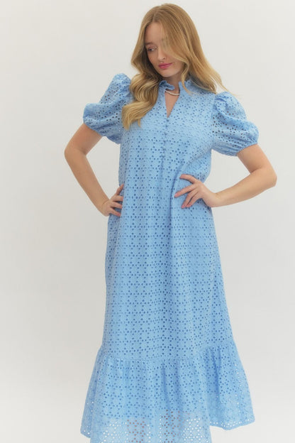 Blue Eyelet Maxi Dress