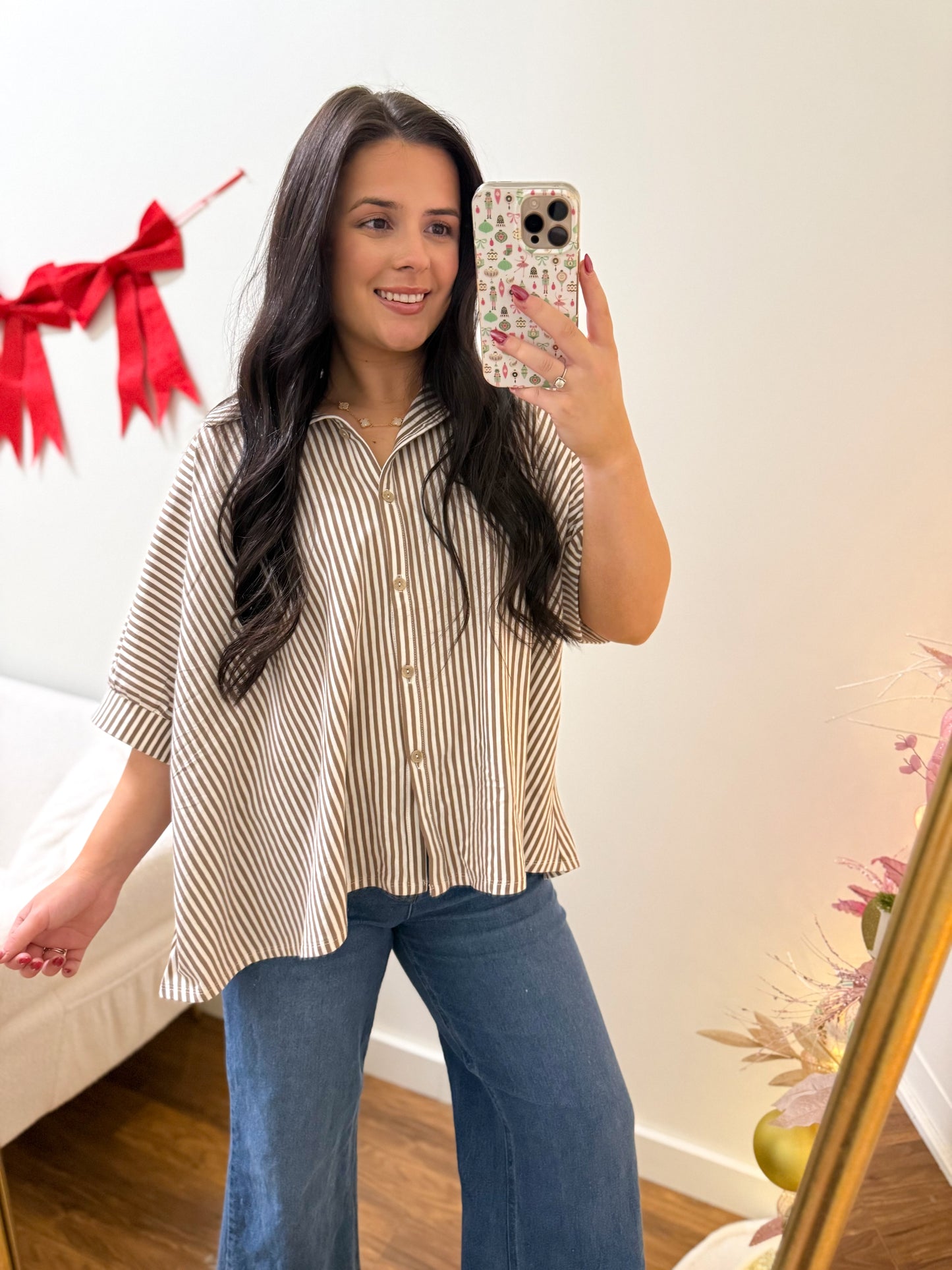 Brown Striped Oversized Top