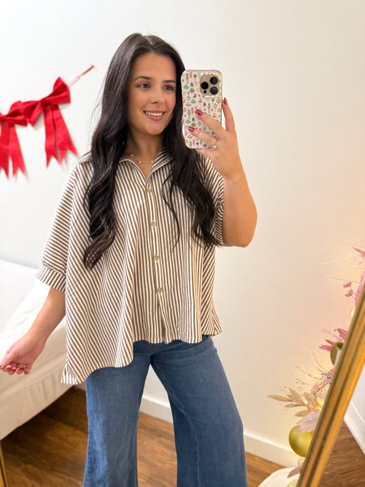 Brown Striped Oversized Top