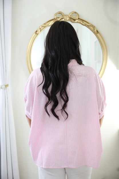 Striped Pink Button Up Top