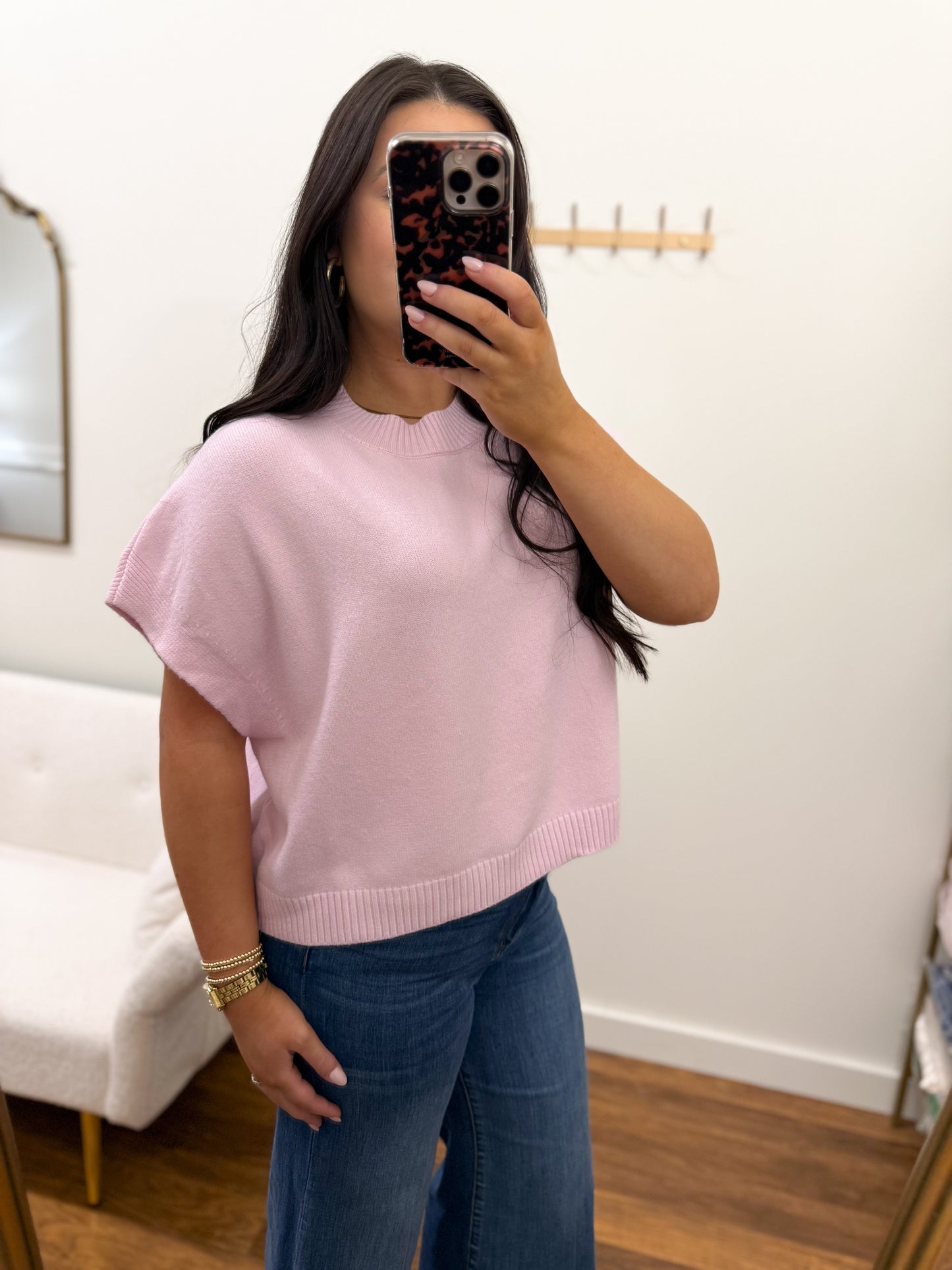 Light Pink Drop Shoulder Sweater Top