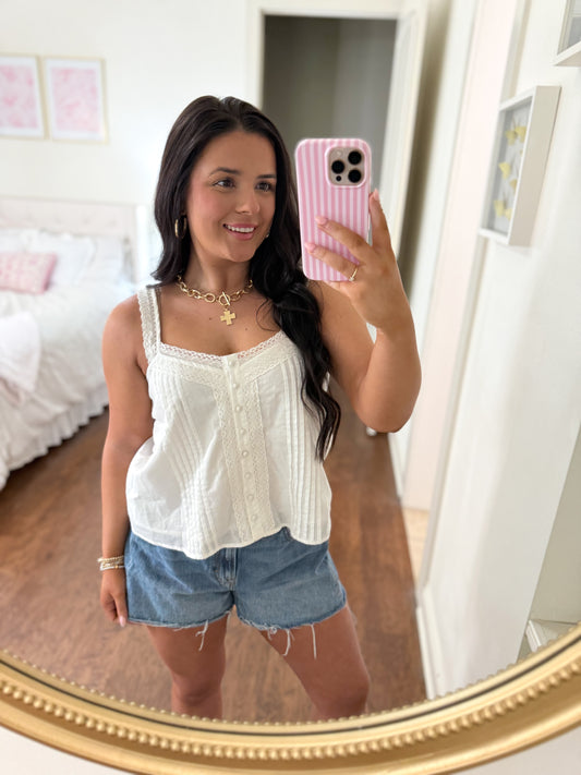 White Pintuck Lace Top