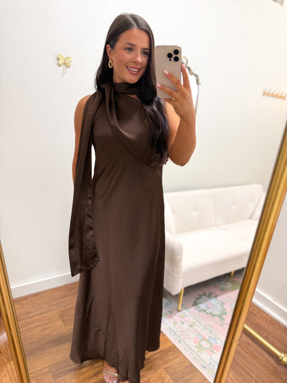 Espresso Wedding Guest Maxi Dress