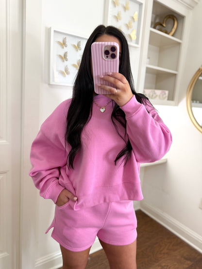 Pink Sweatshirt Short Set