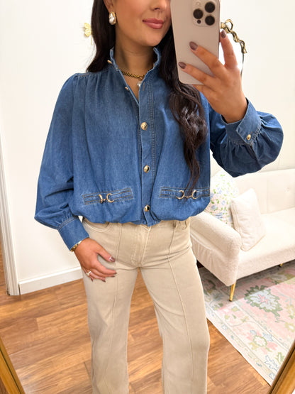 Denim Bubble Hem Jacket Top