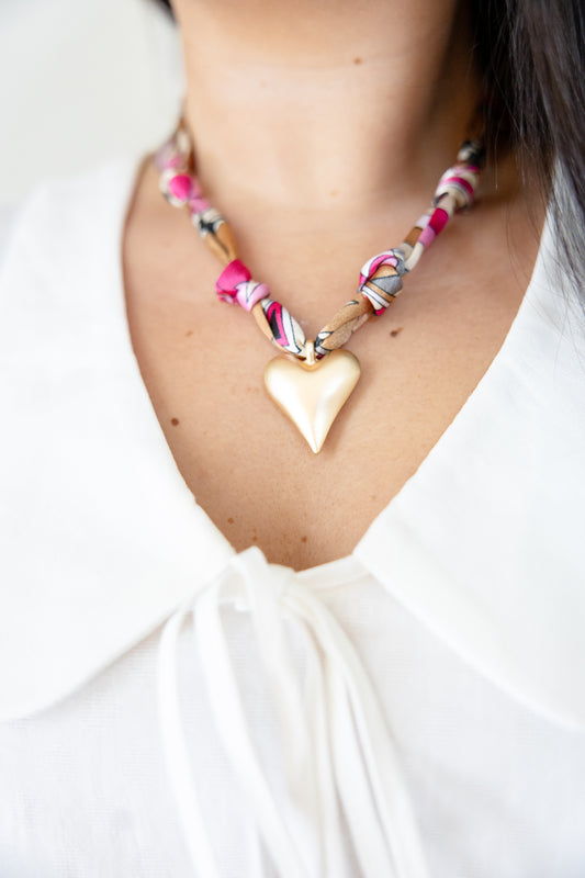 Gold Heart Scarf Necklace