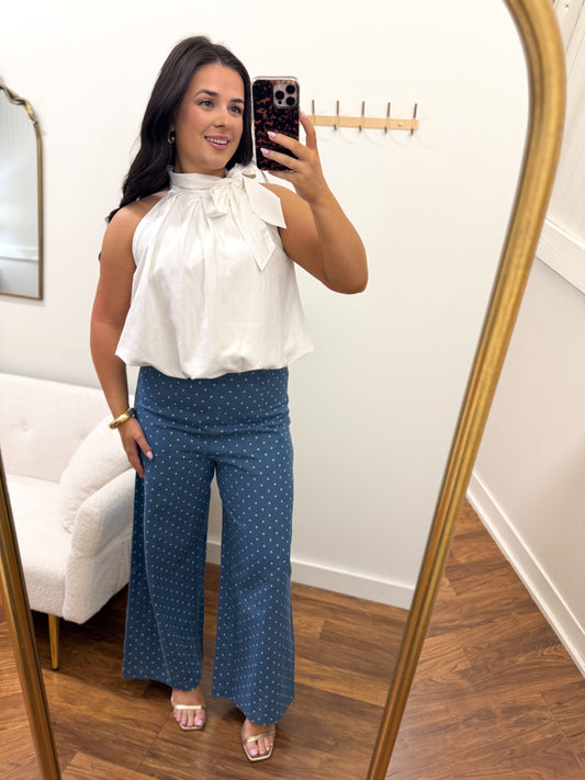 Denim Polka Dot High Waist Pants