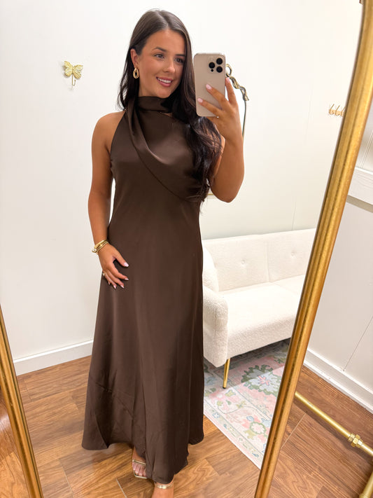 Espresso Wedding Guest Maxi Dress