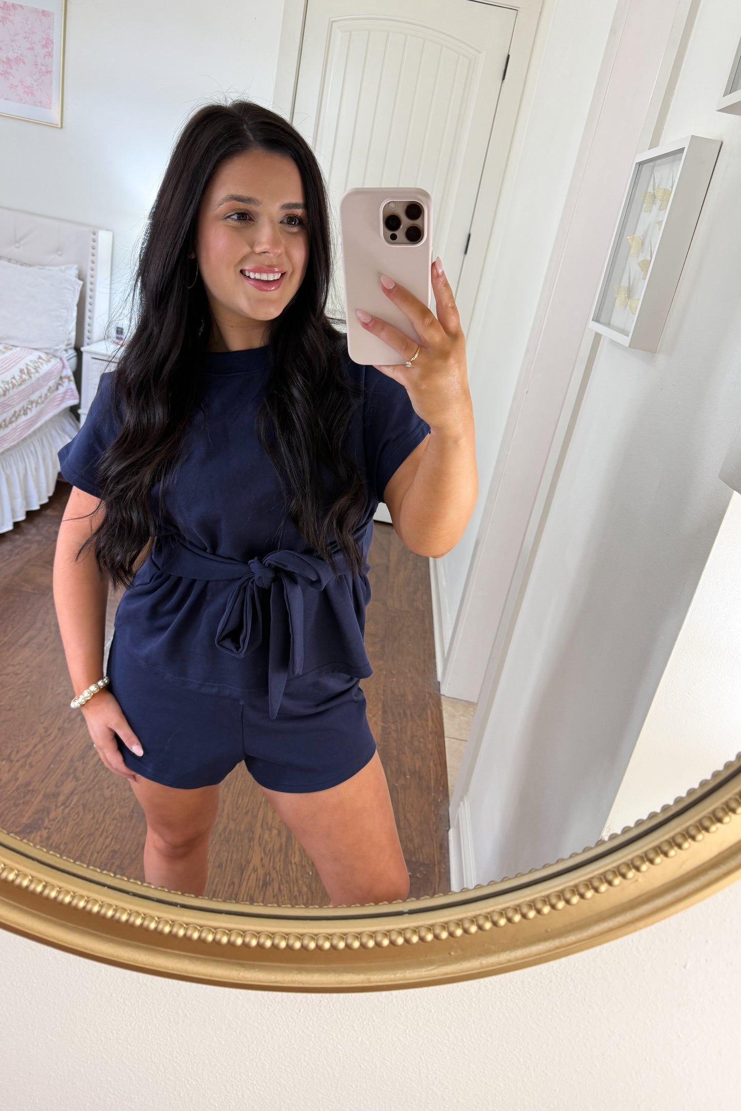 Navy Tie Top & Short Set