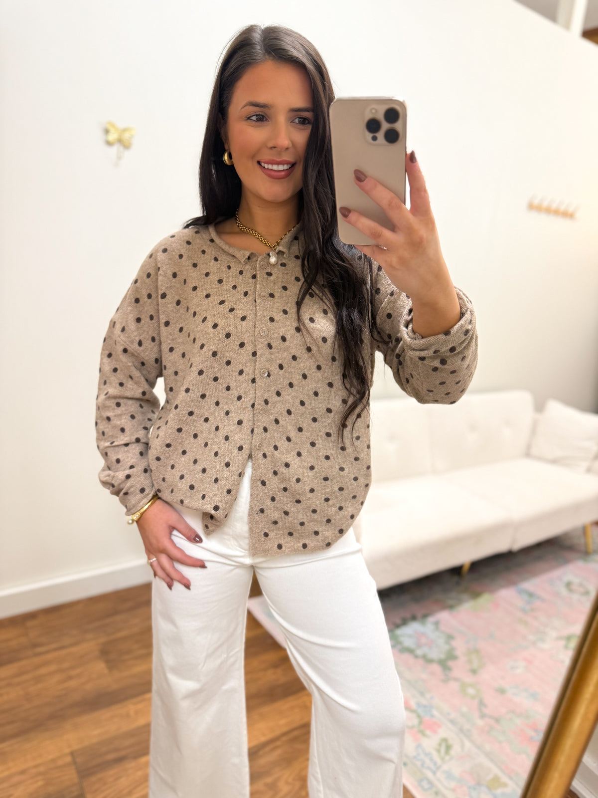 Light Mocha Polka Dot Cardigan