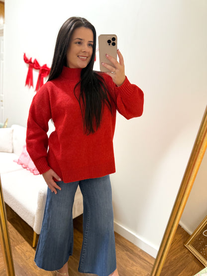 Red Mock Neck Sweater