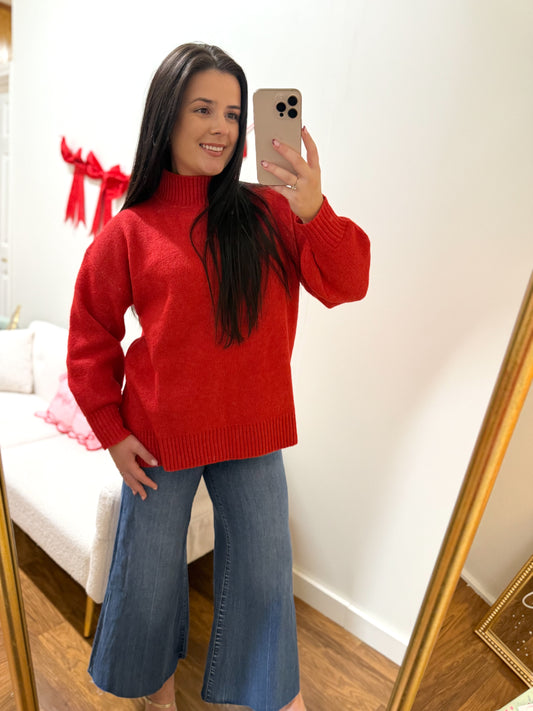 Red Mock Neck Sweater
