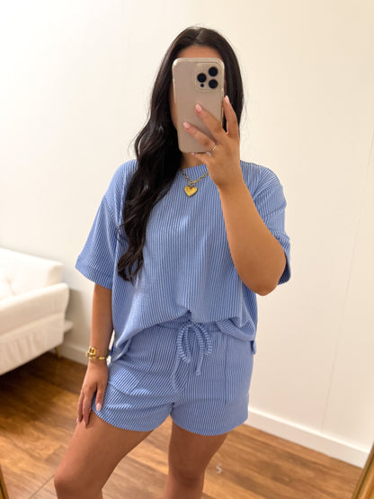 Winter Blue Ribbed  Short Set
