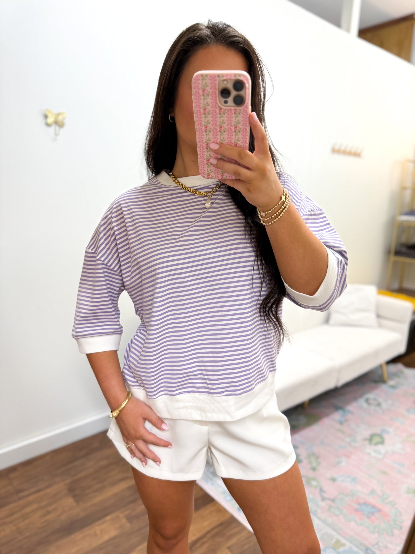 Casual Lavender Striped Top