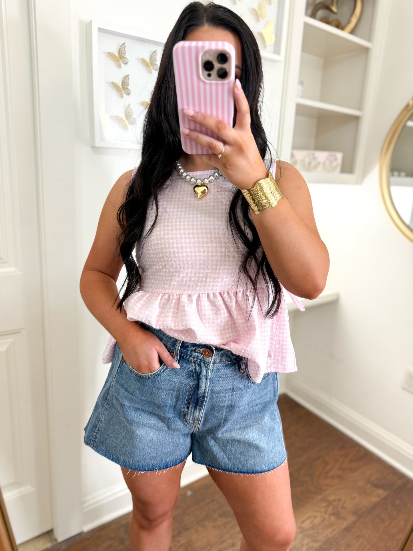 Pink Gingham Sleeveless Top