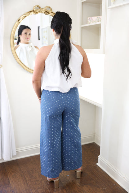 Denim Polka Dot High Waist Pants