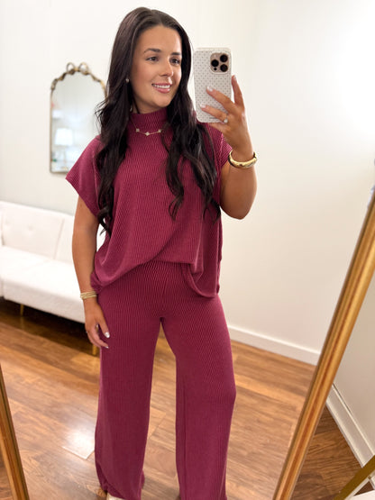 Cabernet Ribbed Pant Set