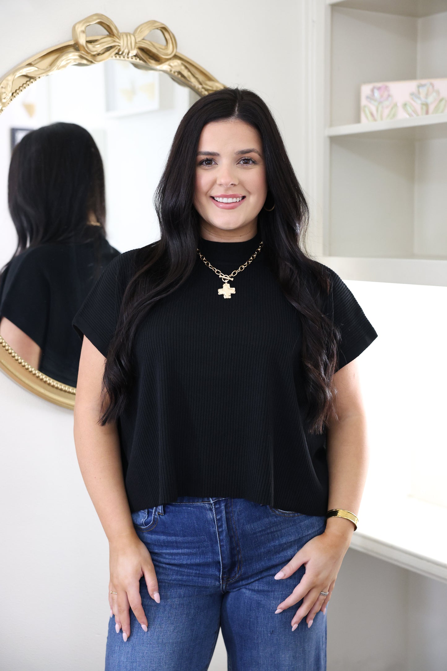 Black Mock Neck Top