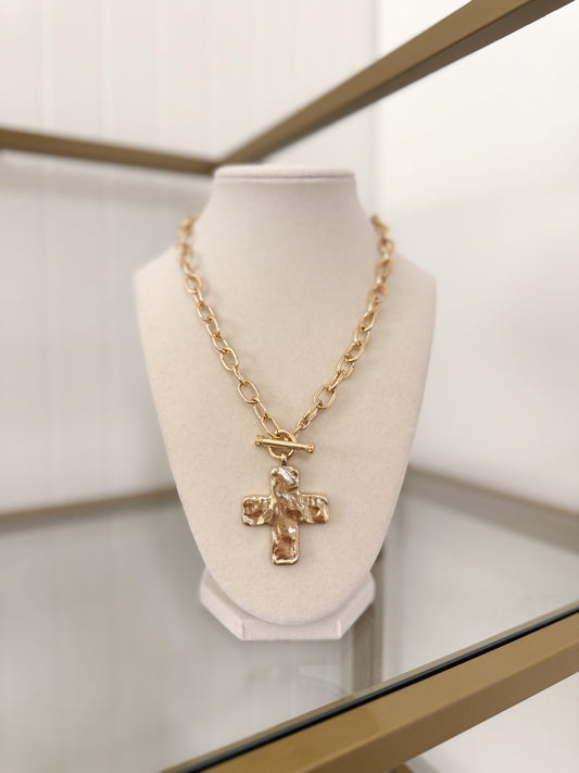 Hammered Cross Pendant Necklace