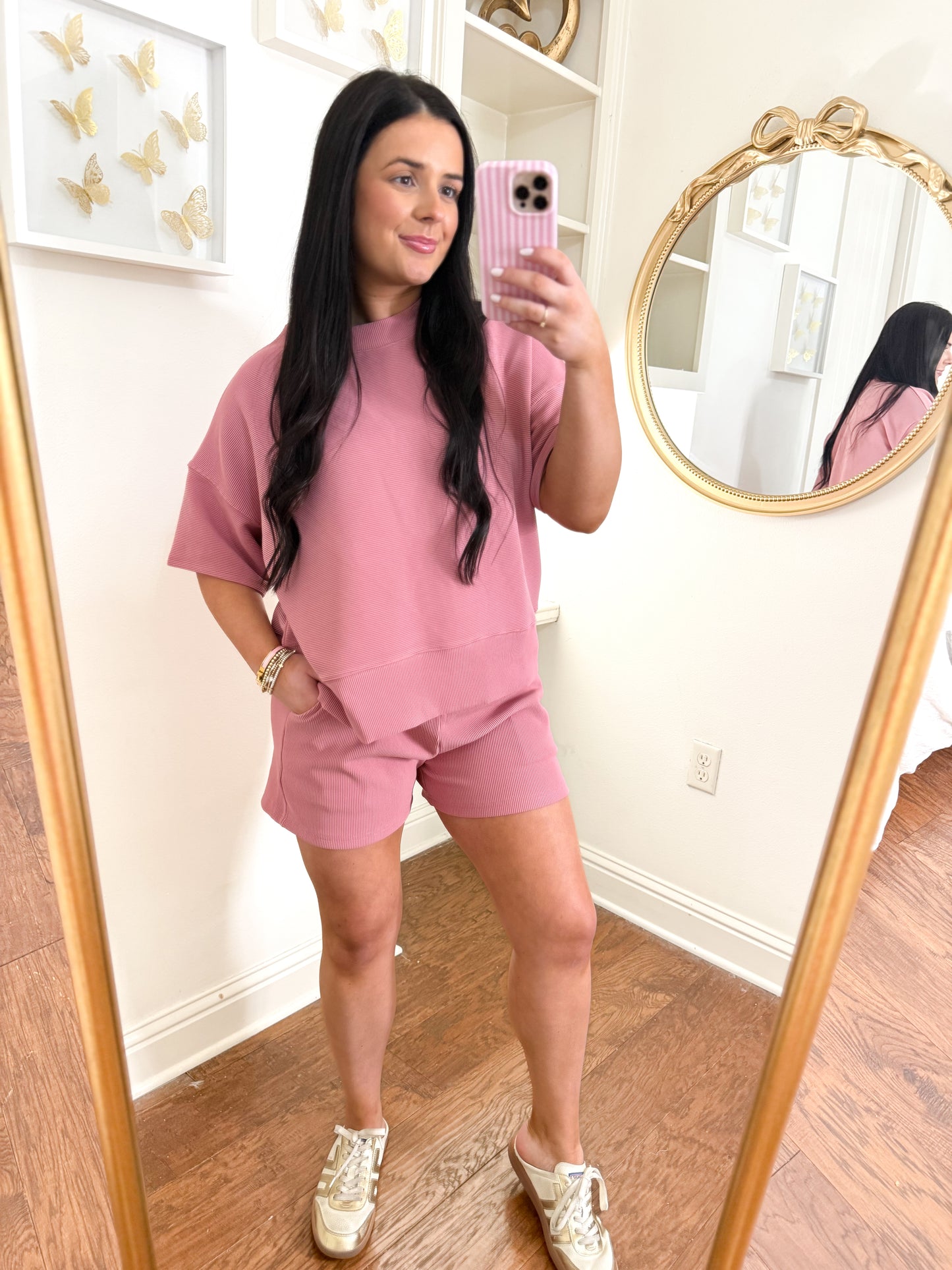 Ribbed Short Set - Light Pink