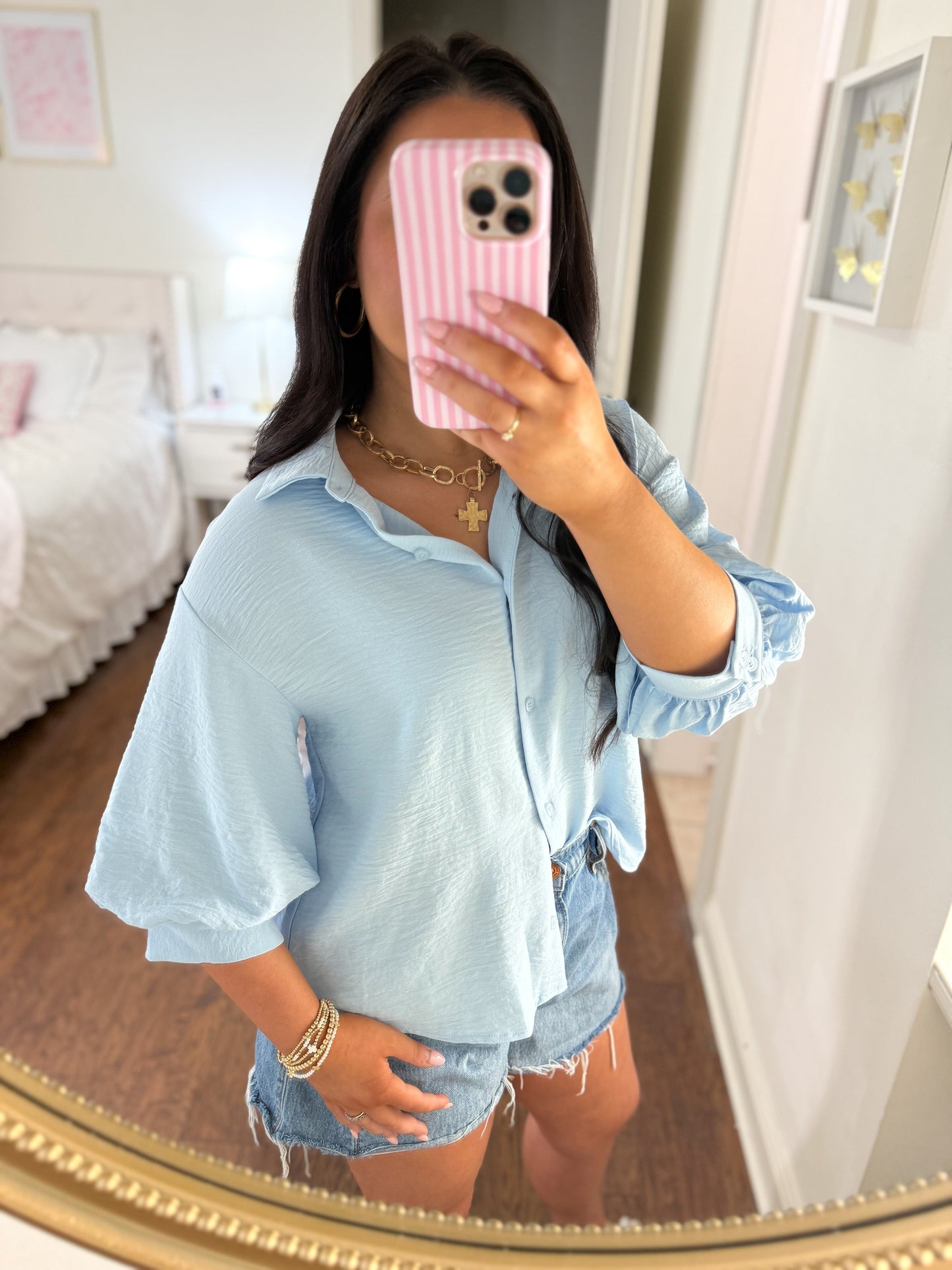 Baby Blue Bubble Sleeve Top