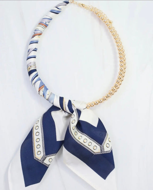 Beaded Scarf Necklace - Navy