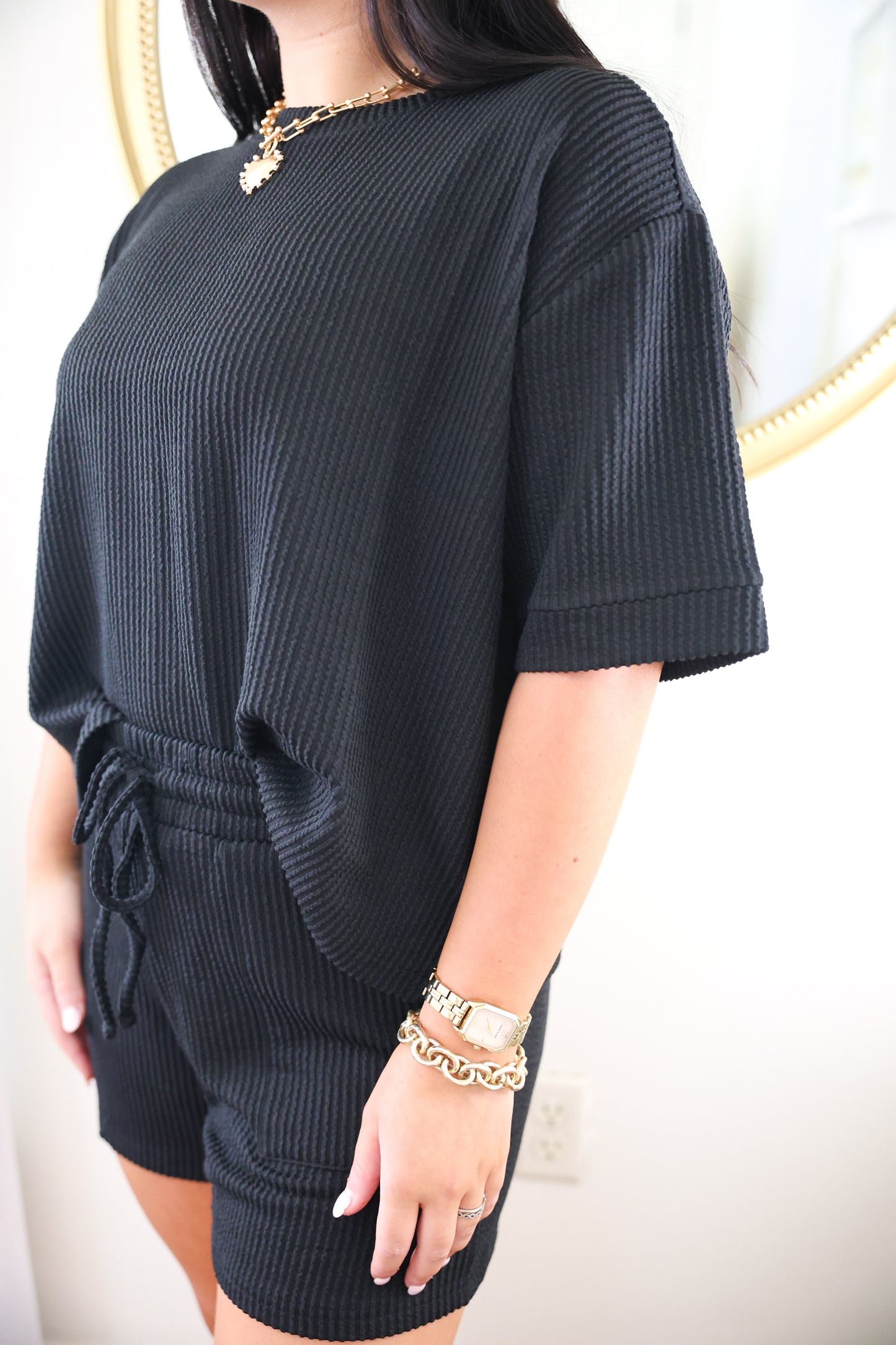 Black Ribbed Short Set