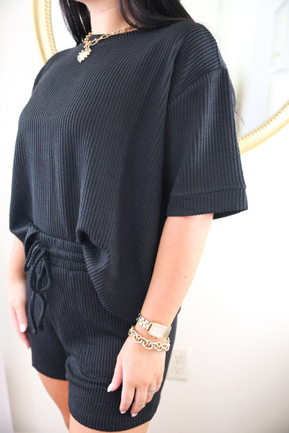 Black Ribbed Short Set