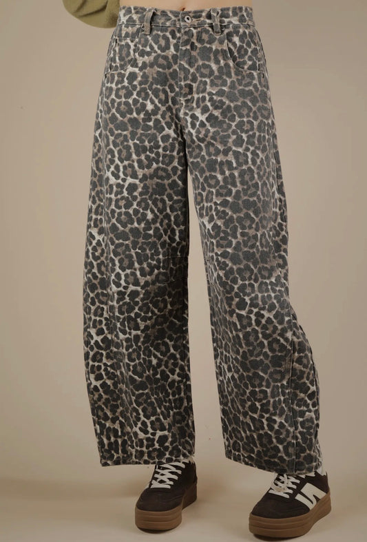 Mocha Leopard Barrel Pants