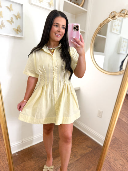 Tailored Pleated Button Mini Dress