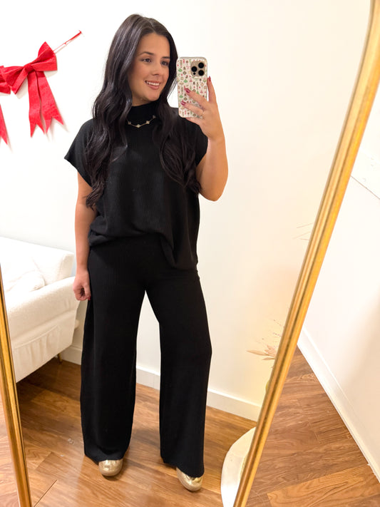 Black Ribbed Pant Set