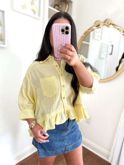 Butter Yellow Ruffle Hem Top