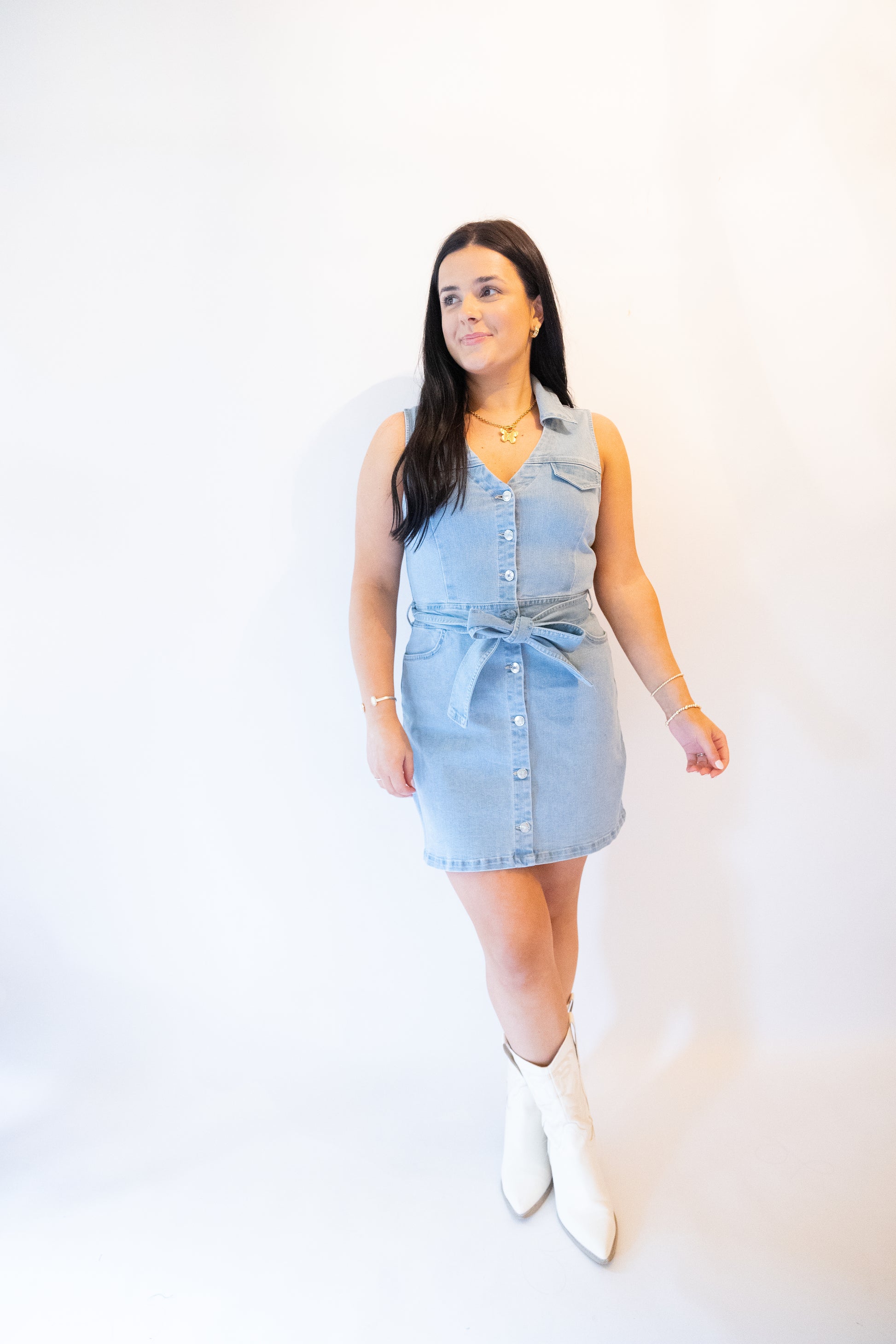 la vie denim dress Denim Bow Mini Dress