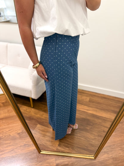 Denim Polka Dot High Waist Pants