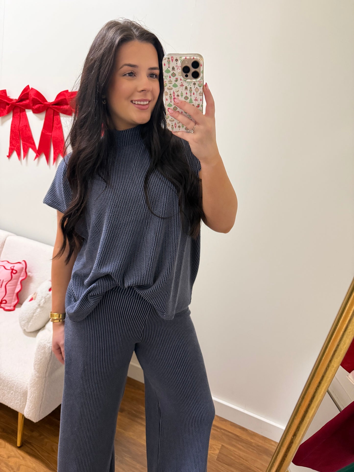 Ribbed Navy Pant Set
