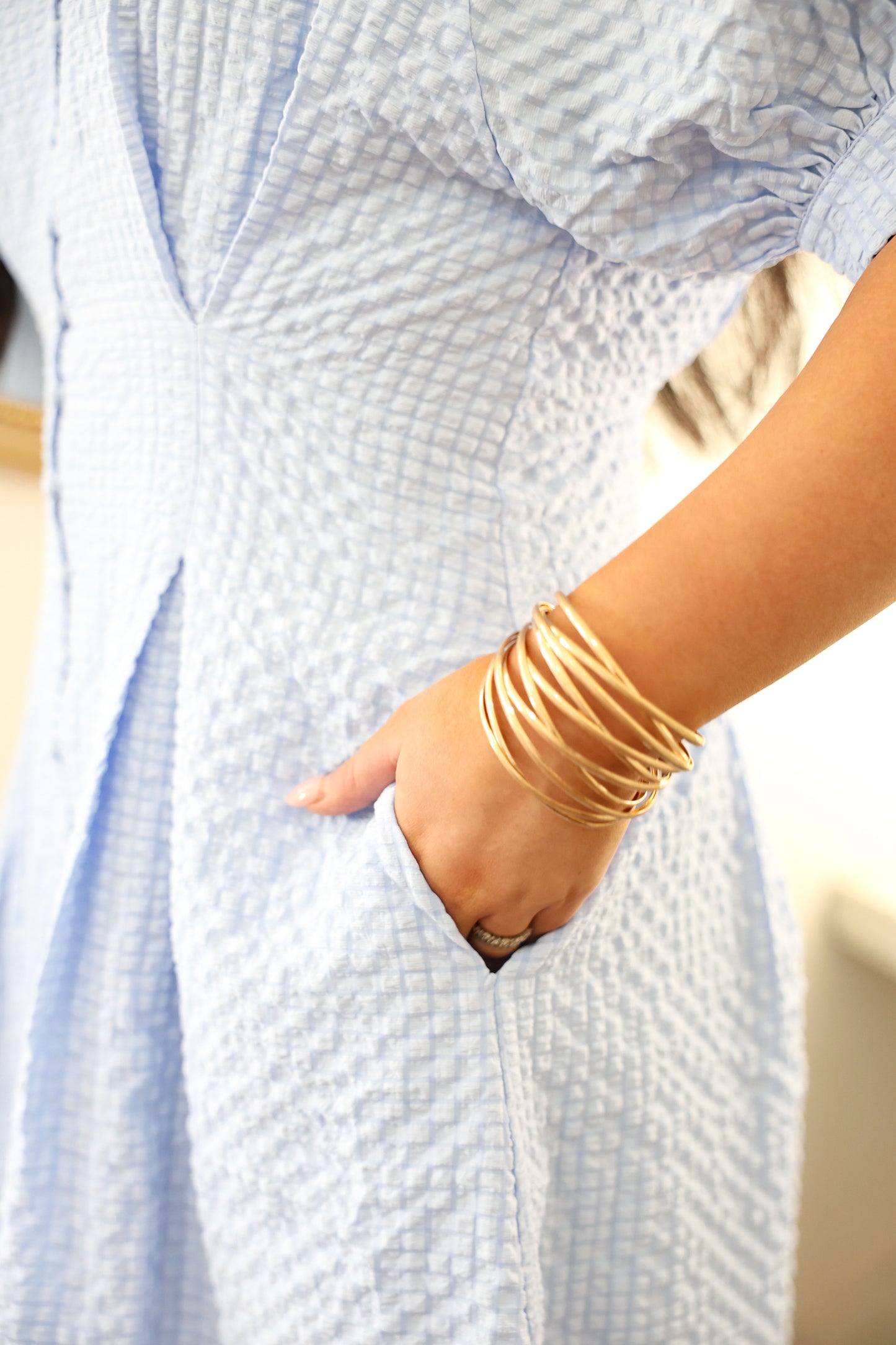 Blue Seersucker Button Dress