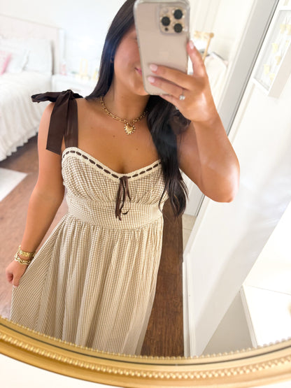 Brown Gingham Maxi Dress